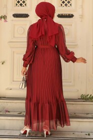  Claret Red Muslim Dress 3747BR - 2