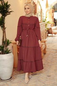  Claret Red Muslim Long Dress Style 63250BR - NEVA STYLE
