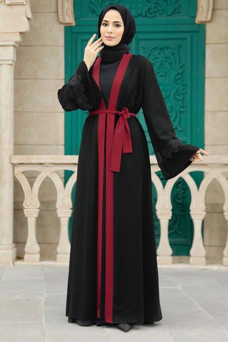  Claret Red Plus Size Abaya 55440BR - NEVA STYLE