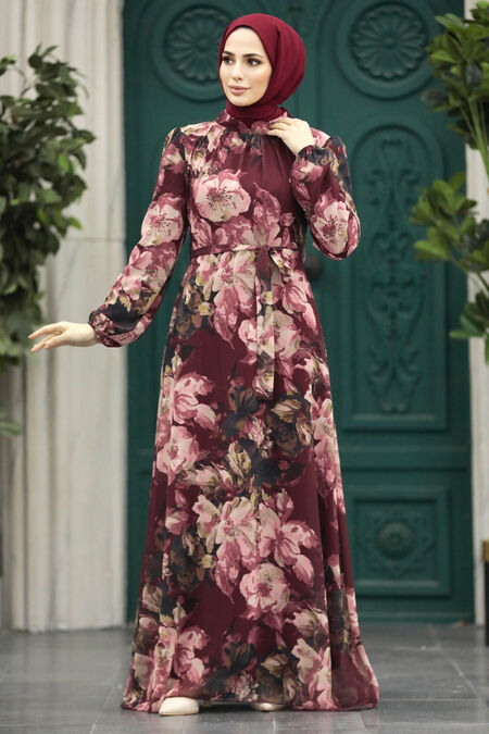  Claret Red Plus Size Dress 279318BR - NEVA STYLE