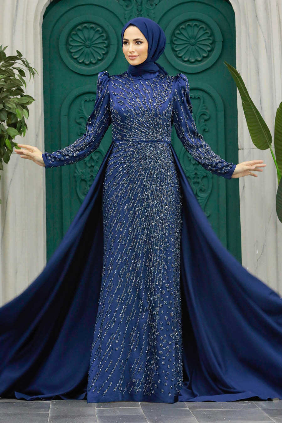 Neva Style - Modern Navy Blue Modest Islamic Clothing Wedding Dress 23310L