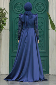 Neva Style - Modern Navy Blue Modest Islamic Clothing Wedding Dress 23310L - Thumbnail