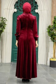  Claret Red Velvet Long Dress 3845BR - 4