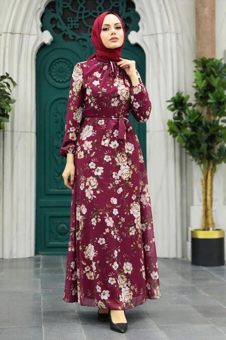  Claret Red Women Dress 279080BR - NEVA STYLE