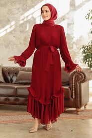 Claret Red Women Dress 3856BR - 2