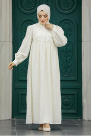  Cream Long Sleeve Dress 19091KR - 1