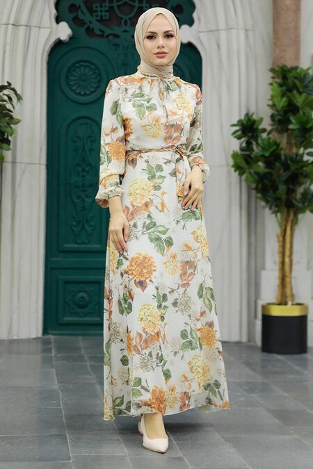  Cream Long Sleeve Dress 279083KR - NEVA STYLE