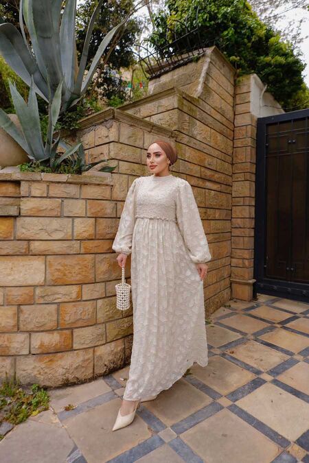  Cream Hijab Maxi Dress 1388KR - NEVA STYLE