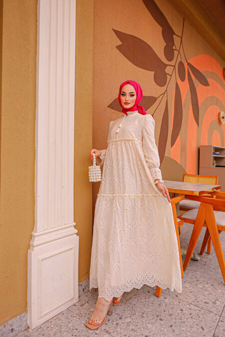  Cream Long Dress 13440KR - NEVA STYLE