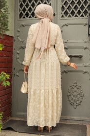  Cream Long Dress for Muslim Ladies 1389KR - 3