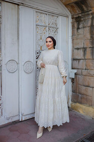  Cream Long Muslim Dress 13750KR - NEVA STYLE