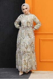 Cream Muslim Long Dress Style 33561KR - 2