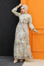 Cream Muslim Long Dress Style 33561KR - 4