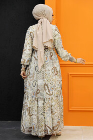 Cream Muslim Long Dress Style 33561KR - 5