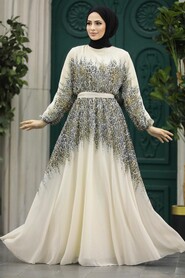  Crem Muslim Long Dress Style 39821KR - 1