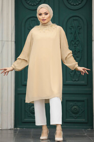 Neva Style - Dark Beige Modest Tops 24032KBEJ - 2