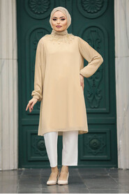 Neva Style - Dark Beige Modest Tops 24032KBEJ - 1