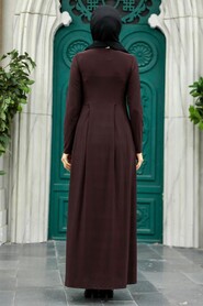  Dark Brown Hijab Dress 18130KKH - 4