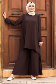  Dark Brown Hijab Dual Suit Dress 50054KKH - NEVA STYLE