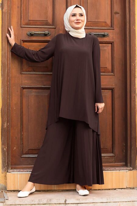 Neva Style Dark Brown Hijab Dual Suit Dress Kkh Neva Style Com