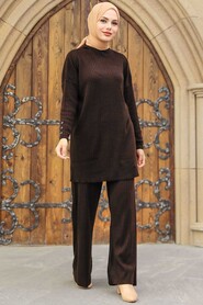 Dark Brown Hijab Knitwear Double Suit 3398KKH - 1