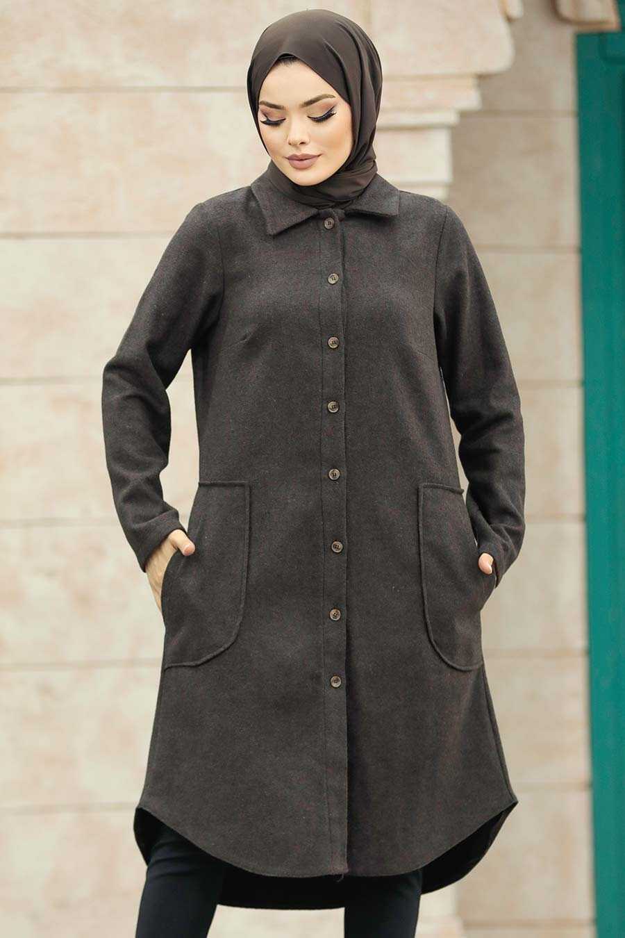 Neva Style - Dark Brown Hijab Turkish Tunic 5951KKH