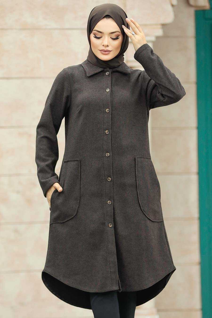 Neva Style - Dark Brown Hijab Turkish Tunic 5951KKH