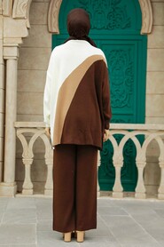  Dark Brown Islamic Clothing Knitwear Dual Suit 3412KKH - 3