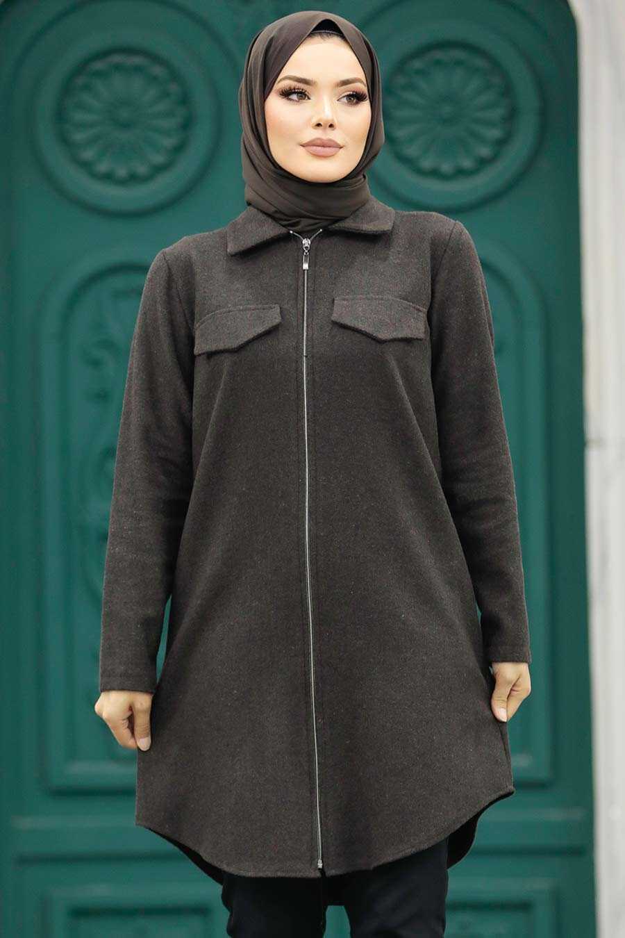 Neva Style - Dark Brown Islamic Clothing Tunic 5944KKH