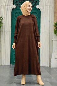  Dark Brown Knitwear Muslim Dress 3419KKH - 1