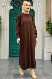  Dark Brown Knitwear Muslim Dress 3419KKH - 2