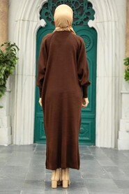  Dark Brown Knitwear Muslim Dress 3419KKH - 4