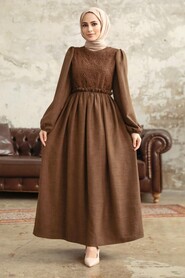 Dark Brown Long Dress for Muslim Ladies 5857KKH - NEVA STYLE