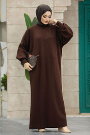 Neva Style - Dark Brown Long Knitwear Dress 34293KKH - Thumbnail