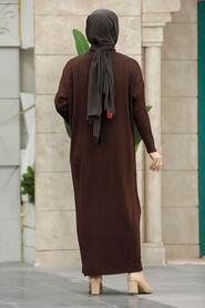  Dark Brown Long Muslim Knitwear Dress 33671KKH - 4