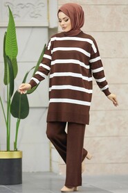 Neva Style - Dark Brown Sportswear Knitwear Dual Suit 3439KKH - Thumbnail