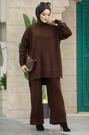 Neva Style - Dark Brown Women Knitwear Dual Dress 34341KKH - Thumbnail
