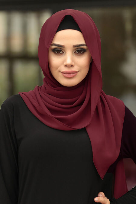  Dark Claret Red Islamic Clothing Shawl 7475KBR - NEVA STYLE