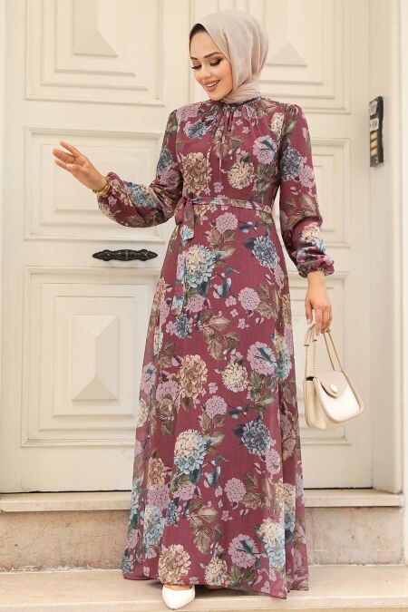  Dark Dusty Rose Long Sleeve Dress 279083KGK - NEVA STYLE