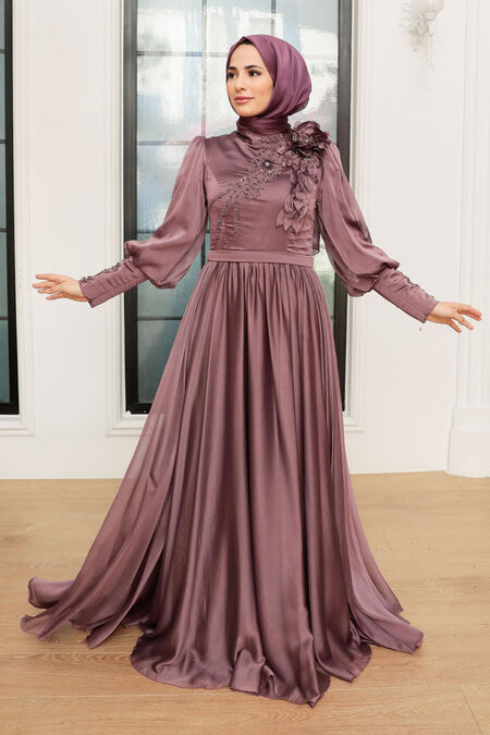  Dark Dusty Rose Turkish Hijab Evening Gown 21960KGK - NEVA STYLE