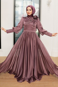  Dark Dusty Rose Turkish Hijab Evening Gown 21960KGK - 3