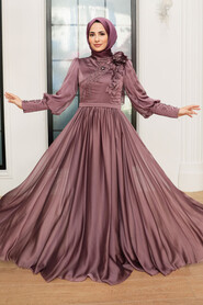  Dark Dusty Rose Turkish Hijab Evening Gown 21960KGK - 2