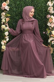  Dark Dusty Rose Turkish Modest Wedding Dress 22070KGK - 1