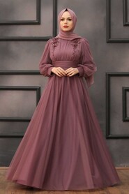  Dark Dusty Rose Turkish Modest Wedding Dress 22070KGK - 3