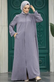 Neva Style - Dark Grey Muslim Turkish Abaya 11070KGR - Thumbnail