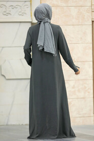 Dark Khaki Long Sleeve Turkısh Abaya 11055KHK - 4