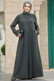  Dark Khaki Long Turkish Abaya 11058KHK - 2