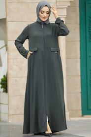  Dark Khaki Long Turkish Abaya 11058KHK - 1