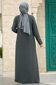  Dark Khaki Long Turkish Abaya 11058KHK - 3