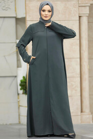  Dark Khaki Long Turkish Abaya 961KHK - 1